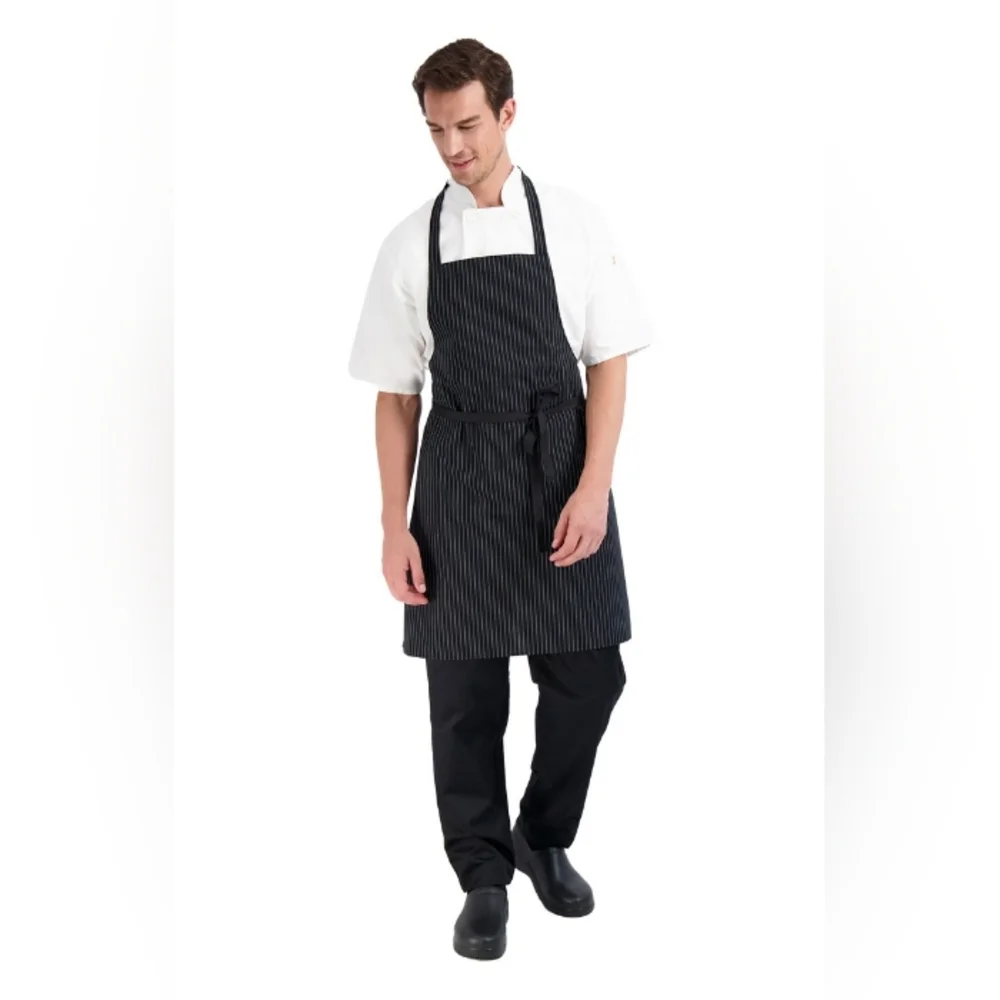 3 Happy Chef Standard Bib Striped Kitchen Aprons Black and White